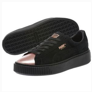 NEW Black Suede Rose Gold Tip Platform Pumas